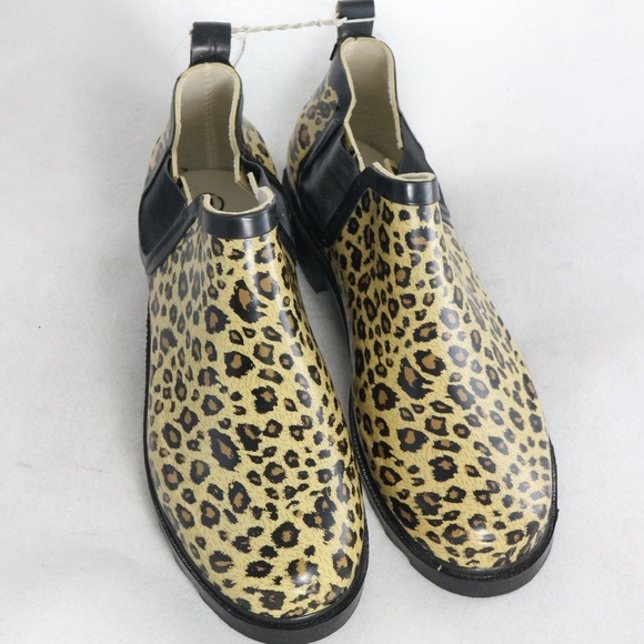 New LEOPARD PRINT Rubber Ankle Rain Boots Sz 9-10 - Picture 6 of 7